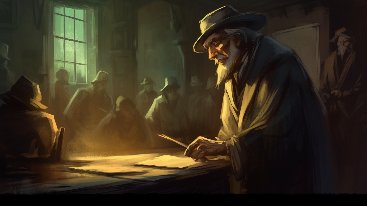 Spacious classroom with Victorian lamp and curious students